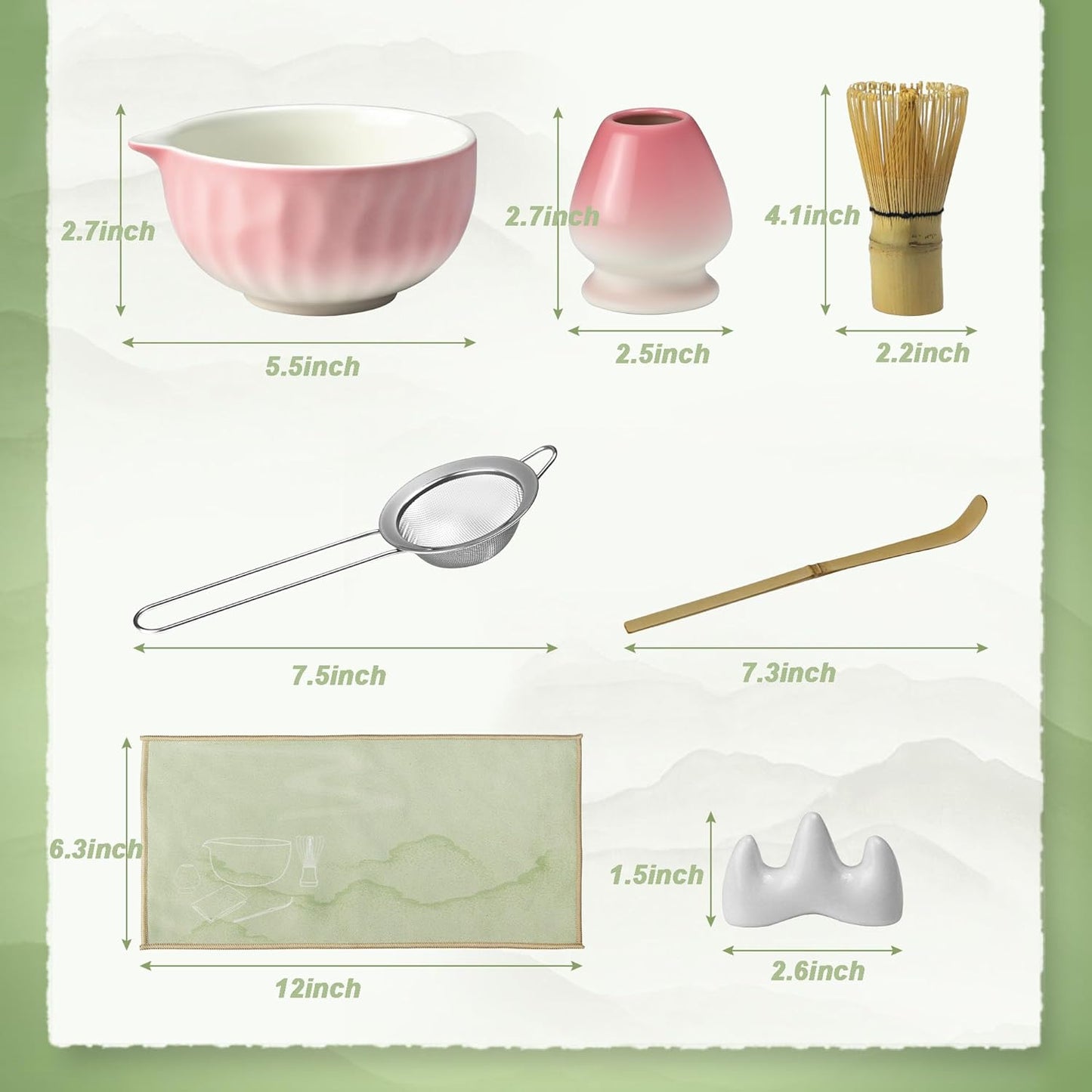 Matcha Whisk Set – Ceramic Matcha Bowl with Pour Spout, Bamboo Whisk, Whisk Holder, Scoop, Sifter – Japanese Matcha Kit for Beginners (Blue)