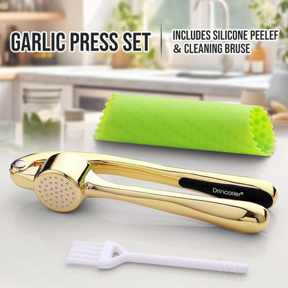 Premium Garlic Press, Professional Garlic Mincer, Easy to Squeeze and Clean, Rust Proof & Dishwasher Safe, Efficient Ginger Crusher- Gold…