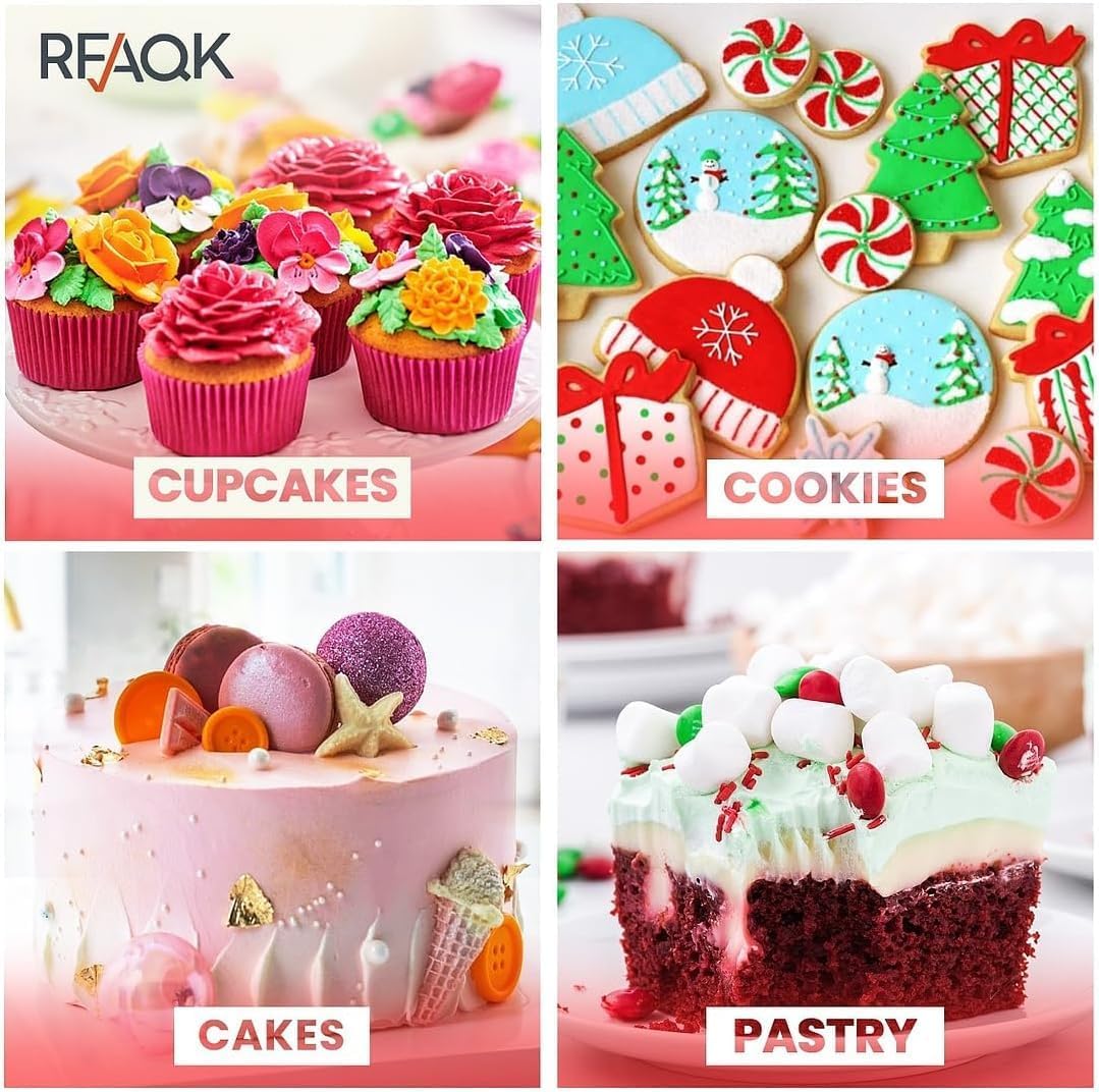 RFAQK 90PCs Cake Decorating Kit with Leveler, Baking Supplies Gift Includes Cake Stand Turntable, 24 Numbered Icing Tips, 55+1 Piping Bags, 2 Frosting Spatulas, 3 Scrappers, Video Course & Booklet