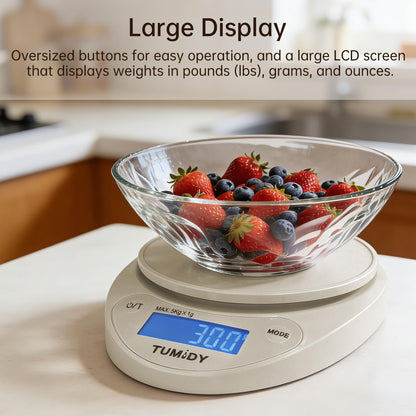 Small Digital Kitchen Scale Food - 11lb/5kg Kitchen Weight Scale with LCD Display for Weight Loss, Sourdough Bread, Baking, Cooking, Keto and Meal Prep, 1g Precision, Batteries Included, Blue