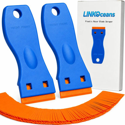 2PCS Plastic Razor Blade Scrapers with 100 Blades – Safe Adhesive Remover for Stickers, Decals, Labels, Caulk & Gaskets on 3D printer beds,Glass,car or Windows Non Scratch Cleaning Tool