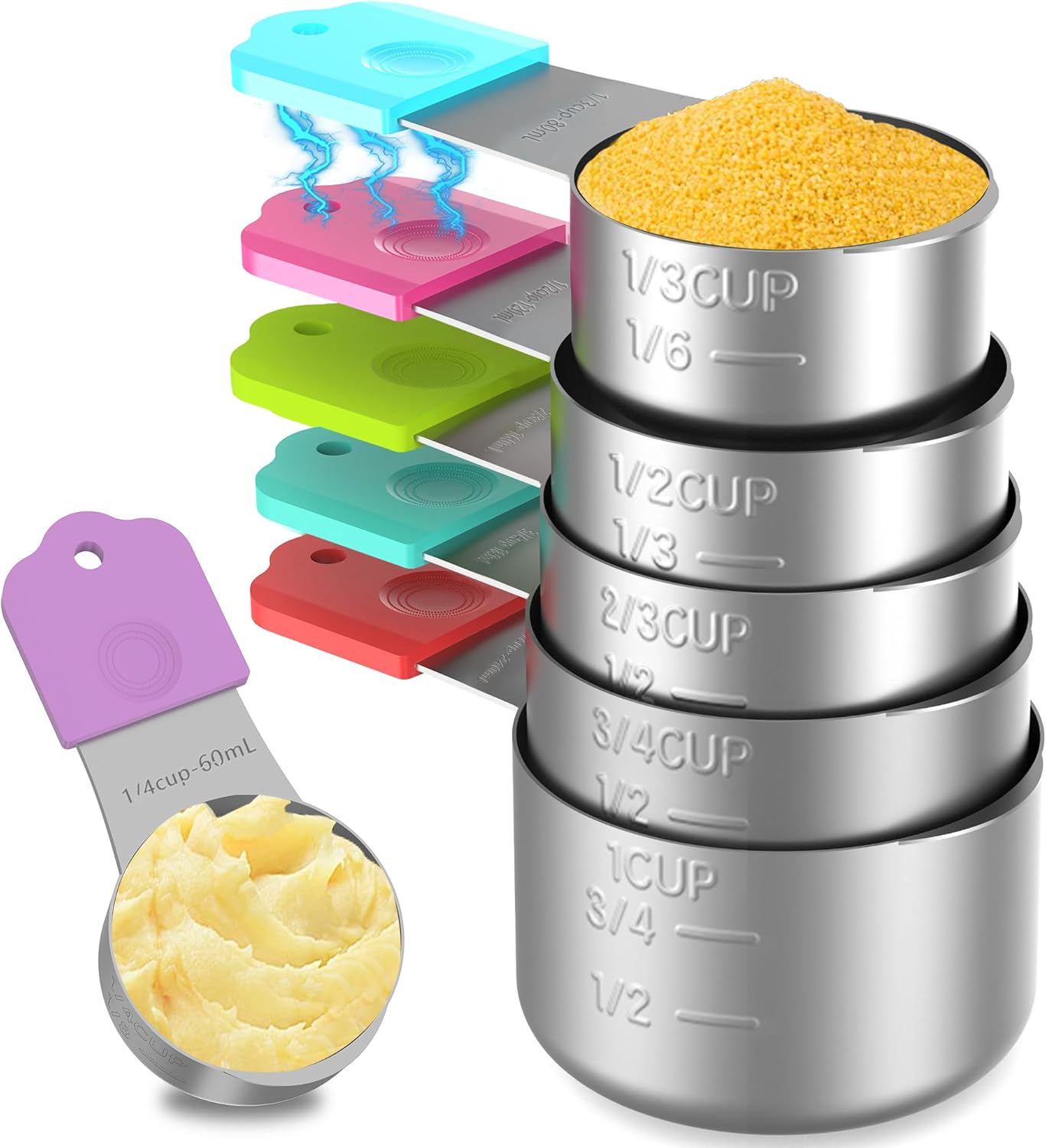 Magnetic Measuring Cups, 5 Stainless Steel Nesting Measuring Cup Set for Measuring Dry or Liquid Ingredients