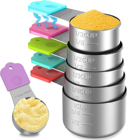 Magnetic Measuring Cups, 5 Stainless Steel Nesting Measuring Cup Set for Measuring Dry or Liquid Ingredients