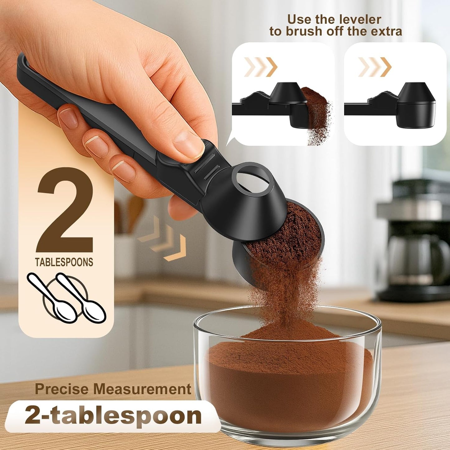 Coffee Scoop & Funnel for Reusable K Cup Refillable Coffee Pods,2 Tablespoon Coffee Scoop for Ground Coffee (1, Black)