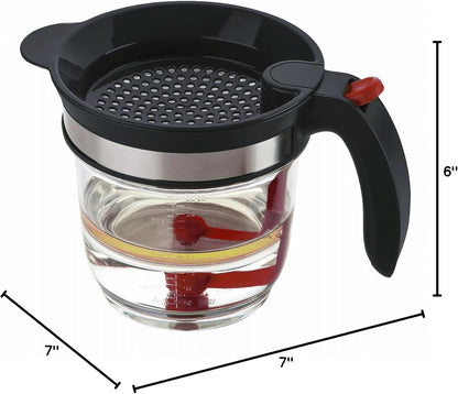 IVYHOME 4 Cups Plastic Fat Separator with Bottom Release, Gravy Separator for Cooking, Soup&Oil Grease Strainer Measuring Cup, Kitchen Gadgets Fat Skimmer Packaged with a Garlic Press