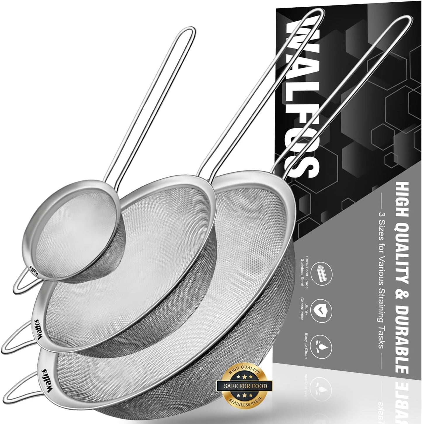 Walfos Fat Skimmer Spoon, 304 Stainless Steel Fat skimmer For Cooking, Fine Mesh Strainer, Food Strainer Fit For Separation Of The Floating Foam, Fat, Grease - Set of 2 Sise