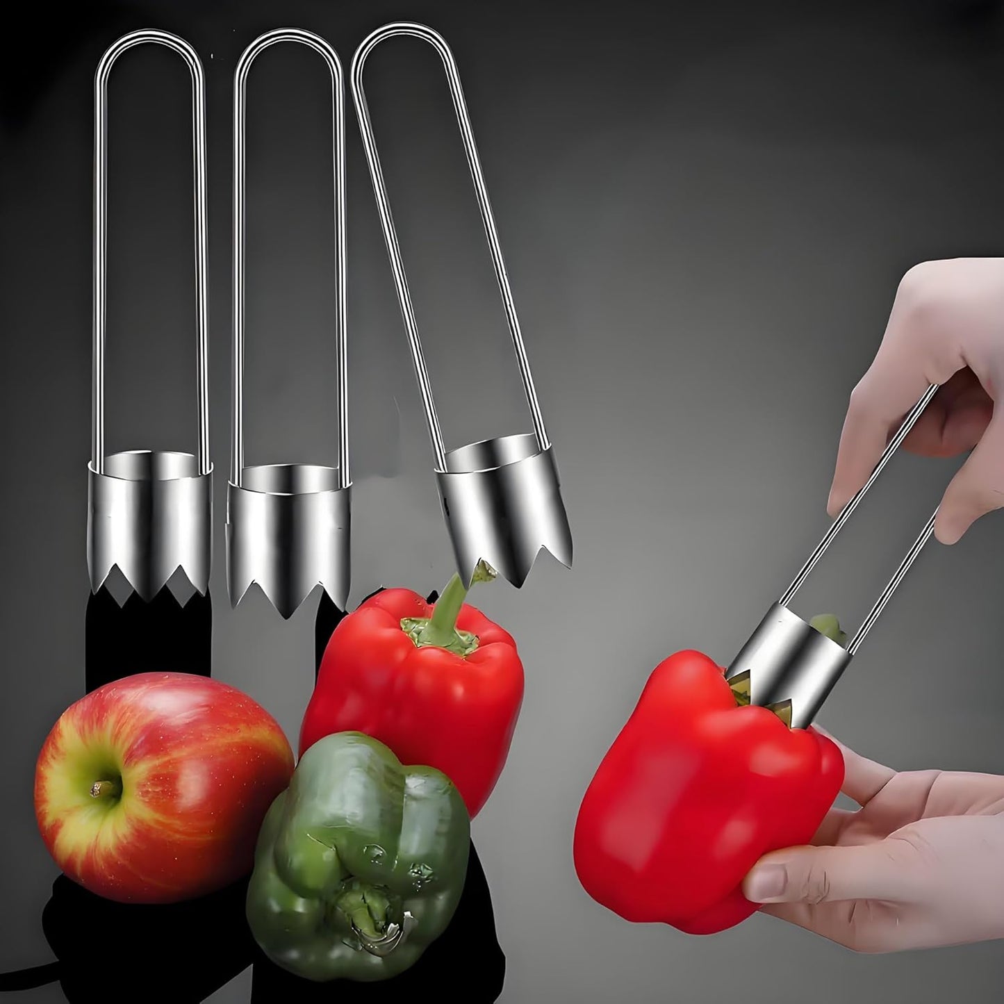 Fruit and Vegetable Corer Pepper Seed Apple Remover Bell Pepper Tomato Corer Tool Stainless Steel Kitchen Gadget (Pepper Apple Strawberry corer)