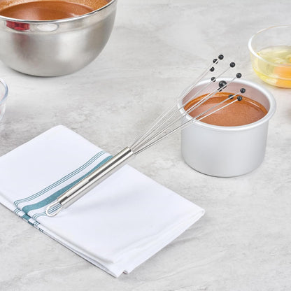 Restaurantware 10.5 in Stainless Steel Ball Whisk - German Standard Egg Beater with Ergonomic Handle, Dishwasher Safe - Manual Mixer Cooking Whisk for Baking, Stirring, Sauces, Beating