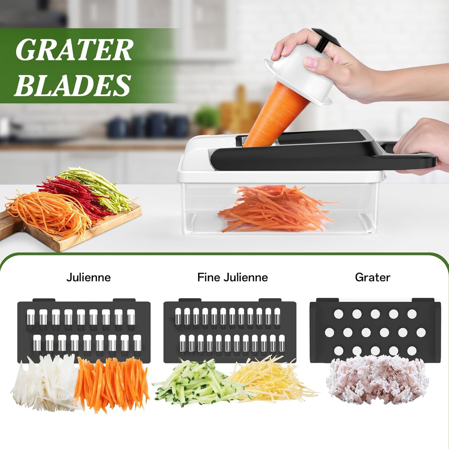 HomeHacks Vegetable Chopper Vegetable Cutter, 12 in 1 Kitchen Gadget, Dicer, Slicer, Onion Cutter, Salad, Cheese Grater & Egg Separator - Multi-Functional Veggie Chopper Lid with Handle (Green)