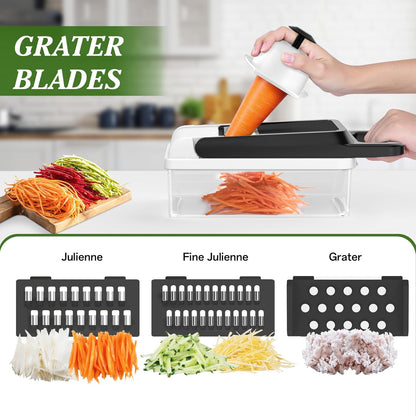 HomeHacks Vegetable Chopper Vegetable Cutter, 12 in 1 Kitchen Gadget, Dicer, Slicer, Onion Cutter, Salad, Cheese Grater & Egg Separator - Multi-Functional Veggie Chopper Lid with Handle (Green)