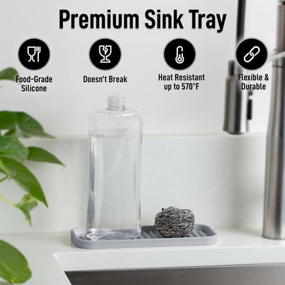 Zulay Kitchen (9x3.5in Sponge Holder for Kitchen Sink - Flexible Heavy-duty Multipurpose Sink Caddy - Counter Organizer for Kitchen, Bathroom, Makeup, Trinkets & More! (Grey)