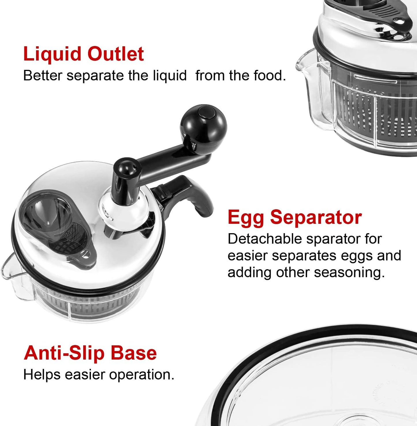 Geedel Hand Food Chopper, Vegetable Quick Chopper Manual Food Processor, Easy To Clean Food Dicer Mincer Mixer Blender, Rotary Onion Chopper for Garlic, Salad, Salsa, Nuts, Meat, Fruit, Ice, etc