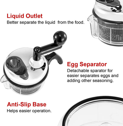 Geedel Hand Food Chopper, Vegetable Quick Chopper Manual Food Processor, Easy To Clean Food Dicer Mincer Mixer Blender, Rotary Onion Chopper for Garlic, Salad, Salsa, Nuts, Meat, Fruit, Ice, etc