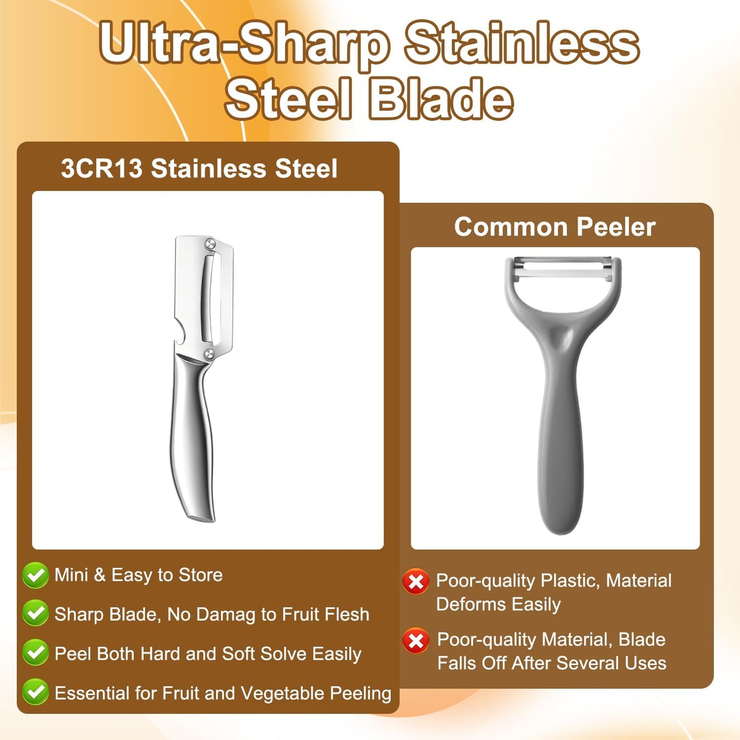 2pcs Multi-Functional Vegetable Peeler for Kitchen,2-In-1 Stainless Steel Kitchen Tool for,stainless steel sharp blade with bottle opener,Suitable for fruits and vegetables