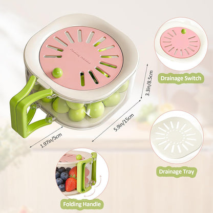 Fruit Vegetable Washing Bowl with Strainer - Multifunctional Berry Container, Produce Washer & Draining Colander Basket with Lid for Fridge Storage (Pink)