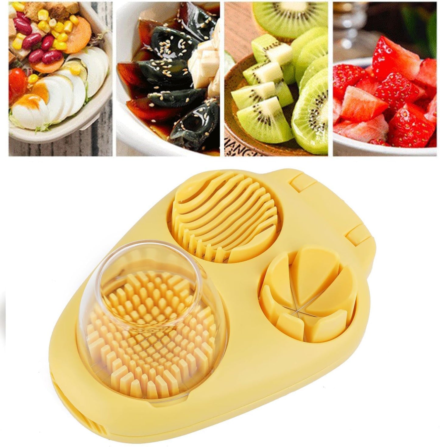 3 In 1 Egg Slicer for Hard Boiled Eggs,3 Slice Modes Egg Cutter,Stainless Steel Dicer for Strawberry Mushroom Grape Cherry, Multifunctional Food Cutter Slicer for Home Kitchen Chopper Gadgets (White)