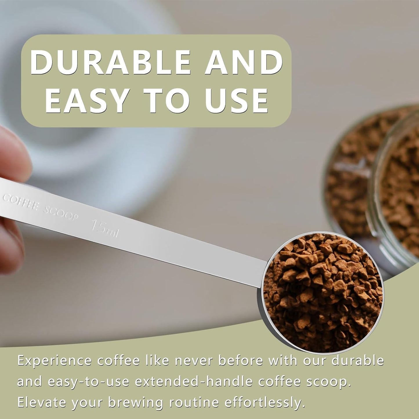 LEIFENY 2PCS 2 Tablespoon Coffee Scoop, Long Handle Measuring Spoon, Two tbsp (30ml, 1/8cup) Stainless Steel Scooper