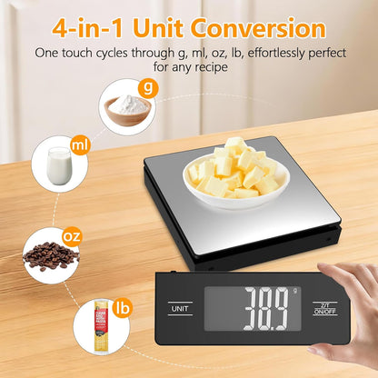 Kitchen Scale with Detachable Display Wireless Stainless Steel Digital Food Scale, 11lb/5kg, 1g Precision, Backlit LCD, Tare Function for Baking, Coffee Brewing & Cooking, Metallic/Black