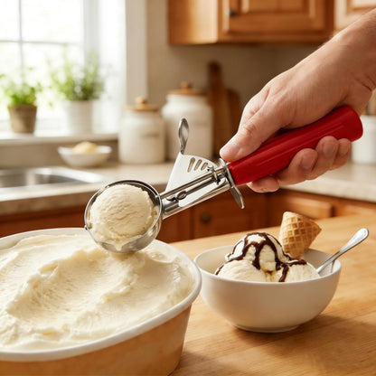 TOPKITCHEN Commercial-Grade Ice Cream Scoop 3.25 oz, 18/8 Stainless Steel Cookie Scoop with Plastic Handle, Portion Control Disher Scoop for Bakeries, Restaurants & Dessert Shops, #10, Ivory