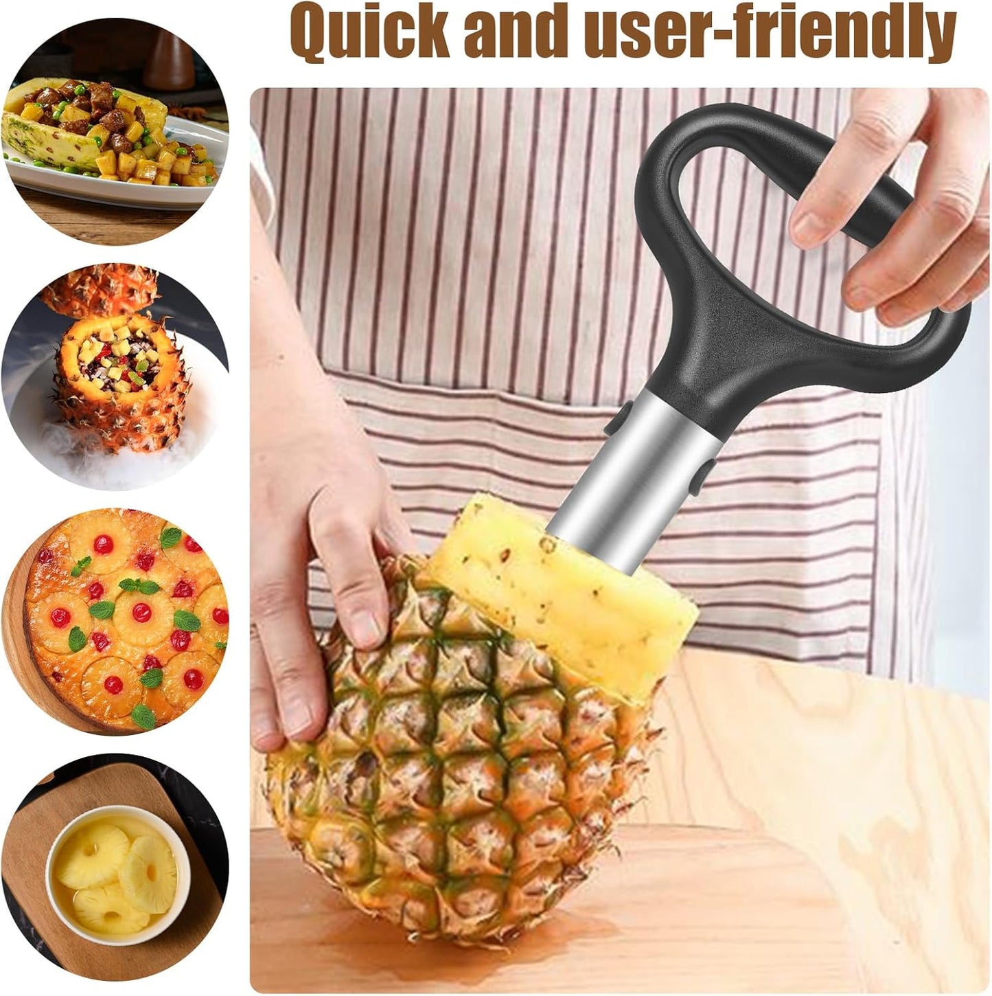 Cook Guy Pineapple Corer and Slicer Set - Includes Reinforced Stainless Steel Pineapple Cutter, Plastic Pineapple Divider - Easy Core Removal and Cutting Tool
