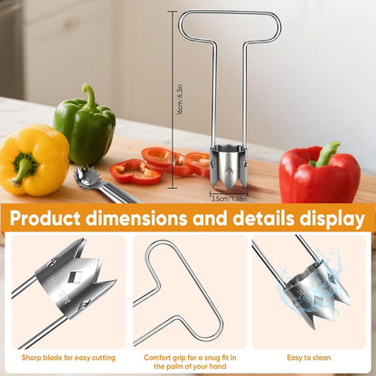 Red Bell Pepper Seed Corer - Fruit Vegetable Stem Remover for Pepper Pineapple Pear Apple Tomato, 304 Stainless Steel Rust Resistant, Easy to Use & Clean Kitchen Gadgets Tool (1 Set)