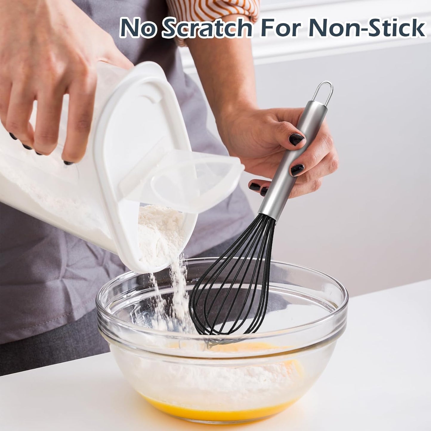 Whisks for Cooking, 3 Pack Stainless Steel Whisk for Blending, Whisking, Beating and Stirring, Enhanced Version Balloon Wire Whisk Set, 8"+10"+12"