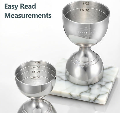 Stainless Steel Cocktail Jigger 2 Pack, Commercial Bar Tool for Restaurant, Bar, Pub & Catering, Bulk 1oz 2oz Double Sided Bell Jigger with Measurements, Professional Bartender Measuring Cup