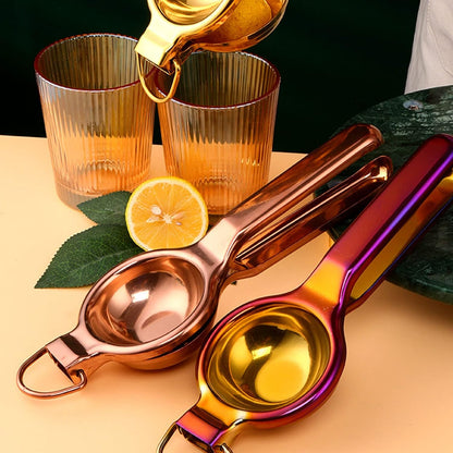 Stainless Steel Lemon Squeezer, Manual Citrus Juicer with Long Ergonomic Handle, Gold Finish – Juice Press for Lemons, Limes, Oranges