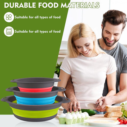 Silicone Colander Collapsible Strainers Set for Kitchen- 2 Pack (5Qt) -Over Home Draining Basket, Food Vegetables & Fruits-Dishwasher Safe, Space Saving Design (Greeen)