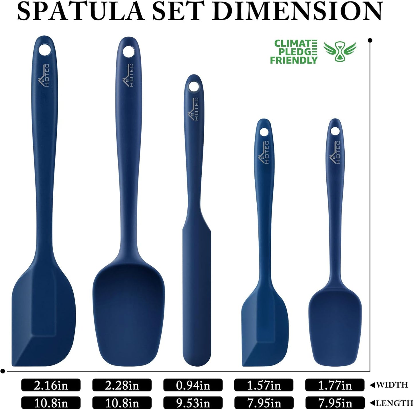 HOTEC 600℉ Heat Resistant BPA-Free Silicone Rubber Spatula Set,Kitchen Cooking Spatulas, Baking, Mixing for Non Stick Cookware, Dishwasher Safe, Set of 5, Khaki