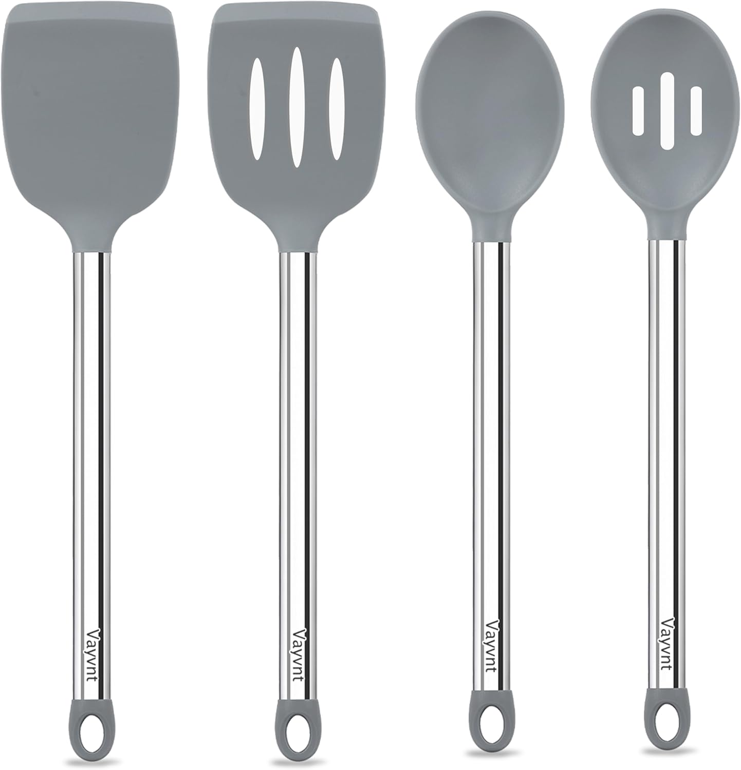 Vayvnt 4PCS Kitchen Utensils Set, Heat Resistant Silicone Utensils Set for Cooking, Non Scratch Spatula Spoons for Non Stick Pan, Large Kitchen Cooking Tools, Metal Long Handle&Dishwasher Safe, Blue