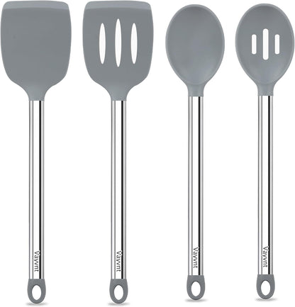 Vayvnt 4PCS Kitchen Utensils Set, Heat Resistant Silicone Utensils Set for Cooking, Non Scratch Spatula Spoons for Non Stick Pan, Large Kitchen Cooking Tools, Metal Long Handle&Dishwasher Safe, Blue