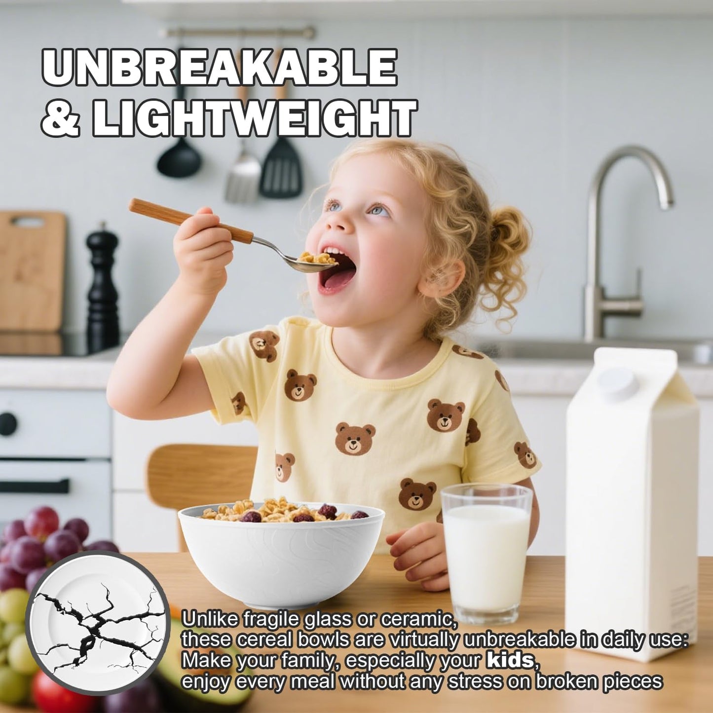 Wheat Straw Bowls Set with Lids, Unbreakable 40 OZ Cereal Bowls Set of 4, Salad Container for Lunch, Microwave & Dishwasher Safe Bowl Set for Kitchen, Picnic, RV, Camping, Multi