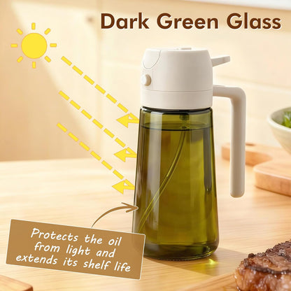 Poshetion 2 in 1 Olive Oil Sprayer for Cooking, 16oz Light-Proof Oil Dispenser for Kitchen, Leak-Proof Oil Spray Bottle for Air Fryer, Salad, BBQ, Baking, Grilling - Black & Green