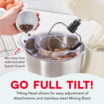 Dash 3.5QT Tilt-Head Stand Mixer - Electric Stand Mixer with Stainless Steel Bowl and Splash Guard For Baking - Cream, 3.5-Quart
