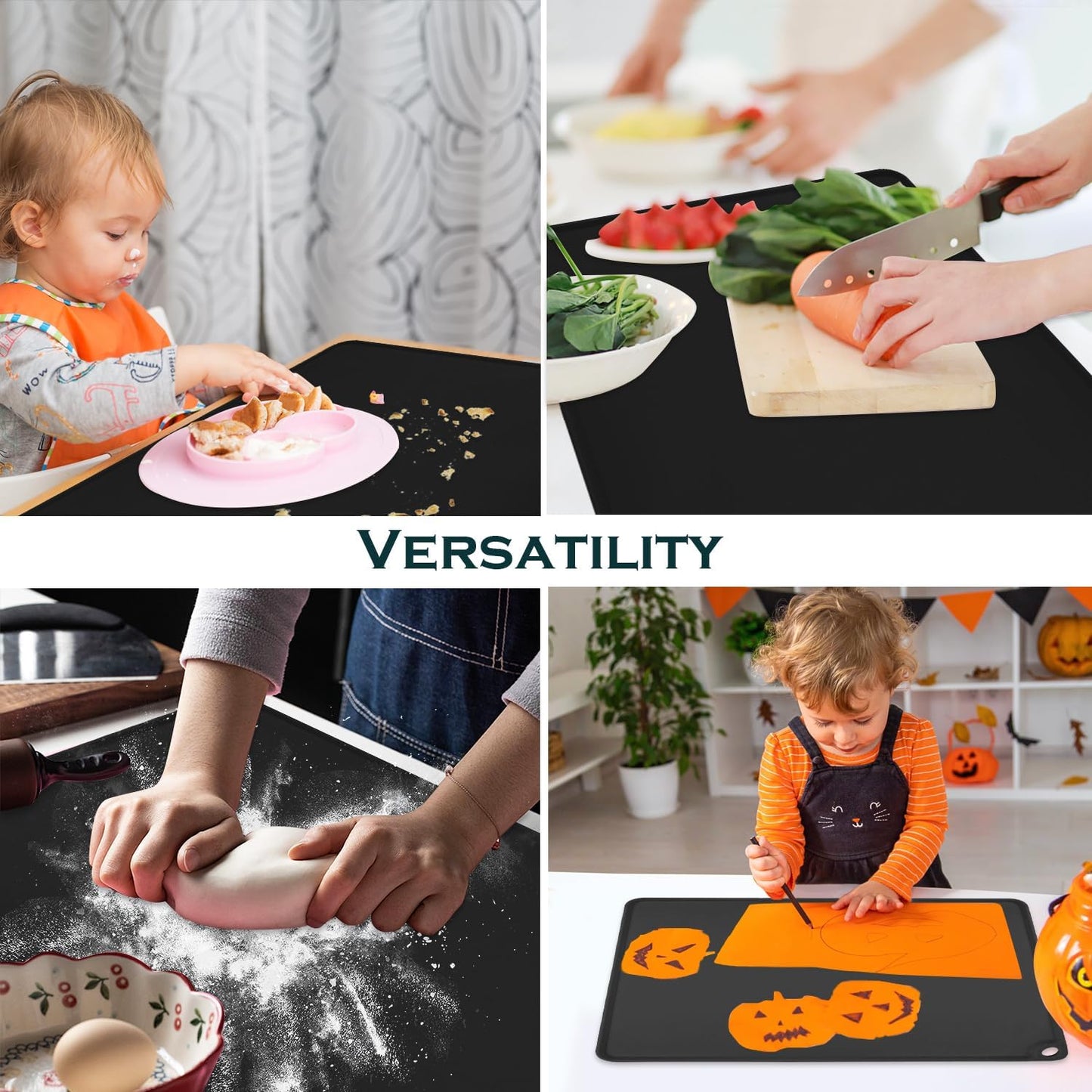 Standard Silicone Mat,Black Baking Mat-Food Grade Kids Dinner Table Placemat Non Slip Counter Mat with Raised Edges Heat Resistant Mat for Air Fryer Nonstick Pastry Dough Mat(1 Pack 23.6'' x 15.7'')