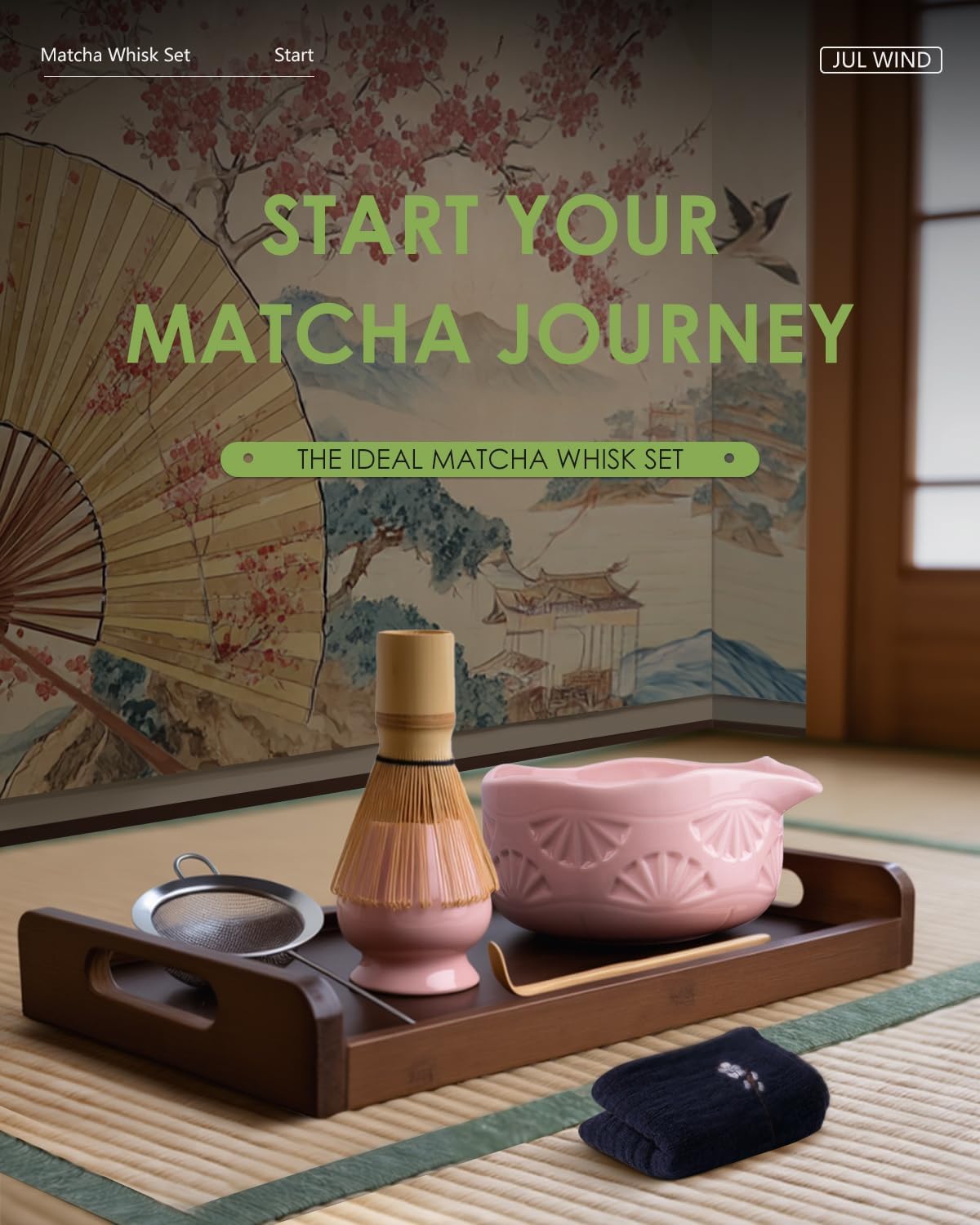 Matcha Whisk Set, Ceramic Matcha Set Includes Bowl with Spout, Whisk and Holder, Bamboo Scoop, Sifter and Tea Towel - 6 Pcs Matcha Kit Gift for Matcha Lovers (White)