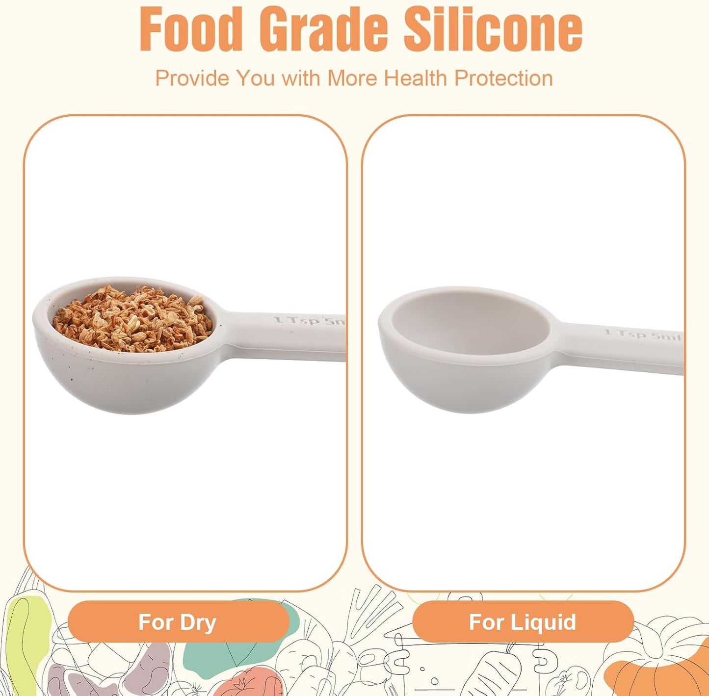JIEYAO 2 Pcs 1tsp(1/3tbsp, 5 ml) Single Measuring Spoon, Food Grade Silicone Teaspoon Scoop with Hanging Hole Mini Measure for Coffee Baking Cooking