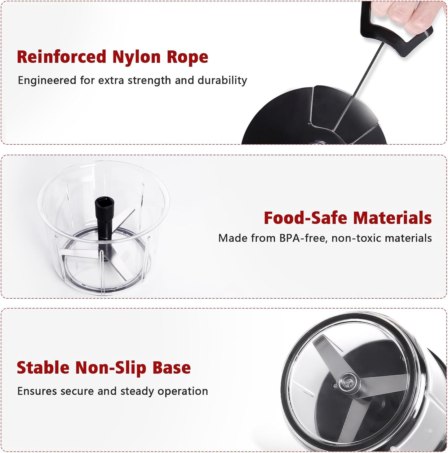 Manual Food Processor 1000ML Large Capacity Pull String Vegetable Chopper Onion Cutter for Salsa Nuts Pesto Herbs Easy to Clean Kitchen Gadget Black