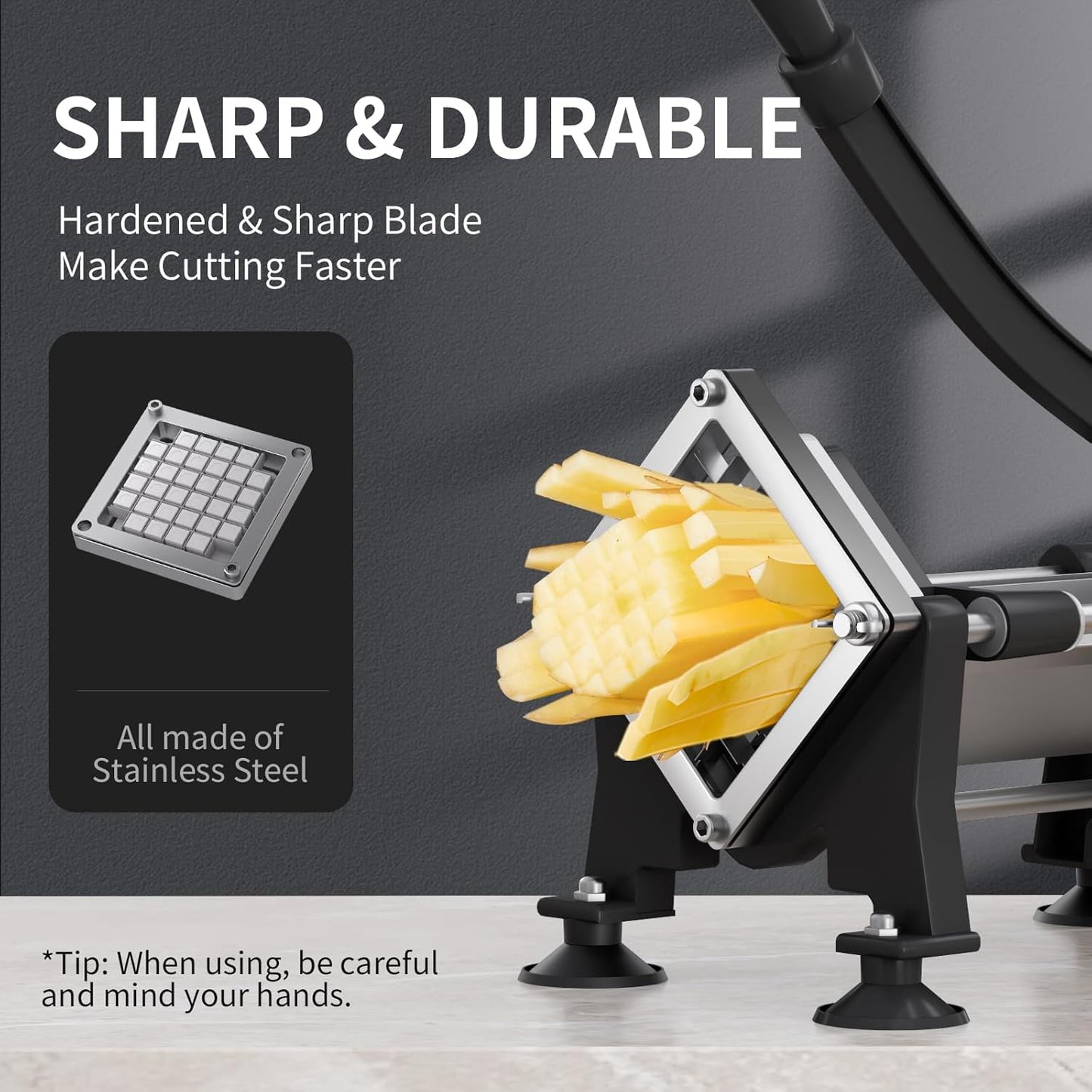 French Fry Cutter for Potatoes Slicer with Suction Feet Complete Set, Stainless Steel Potato Cutter with 1/4", 3/8",1/2",8 Blades for Sweet Potato, Carrot, Yam(Full Combo)