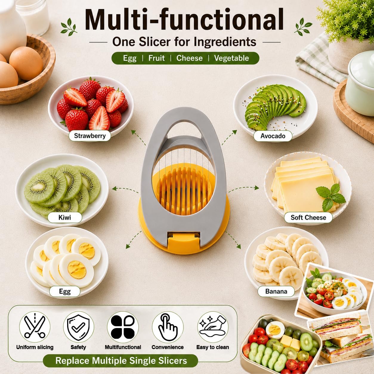 FANTEXY Egg Slicer for Hard Boiled Eggs,Boiled Egg Slicer with Stainless Steel Wires,Eggs Cutter for Strawberry,Avocado,Grape and Soft Cheese,Easy to Clean and Convenient for Storage