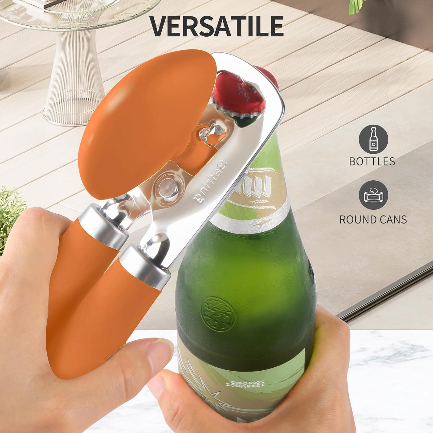 Safring Can Opener Manual, Heavy Duty Stainless Steel Smooth Edge Can Openers With Soft Touch Handle, Oversized Handheld Easy Turn Knob, Multi-Function Bottle Opener, Black