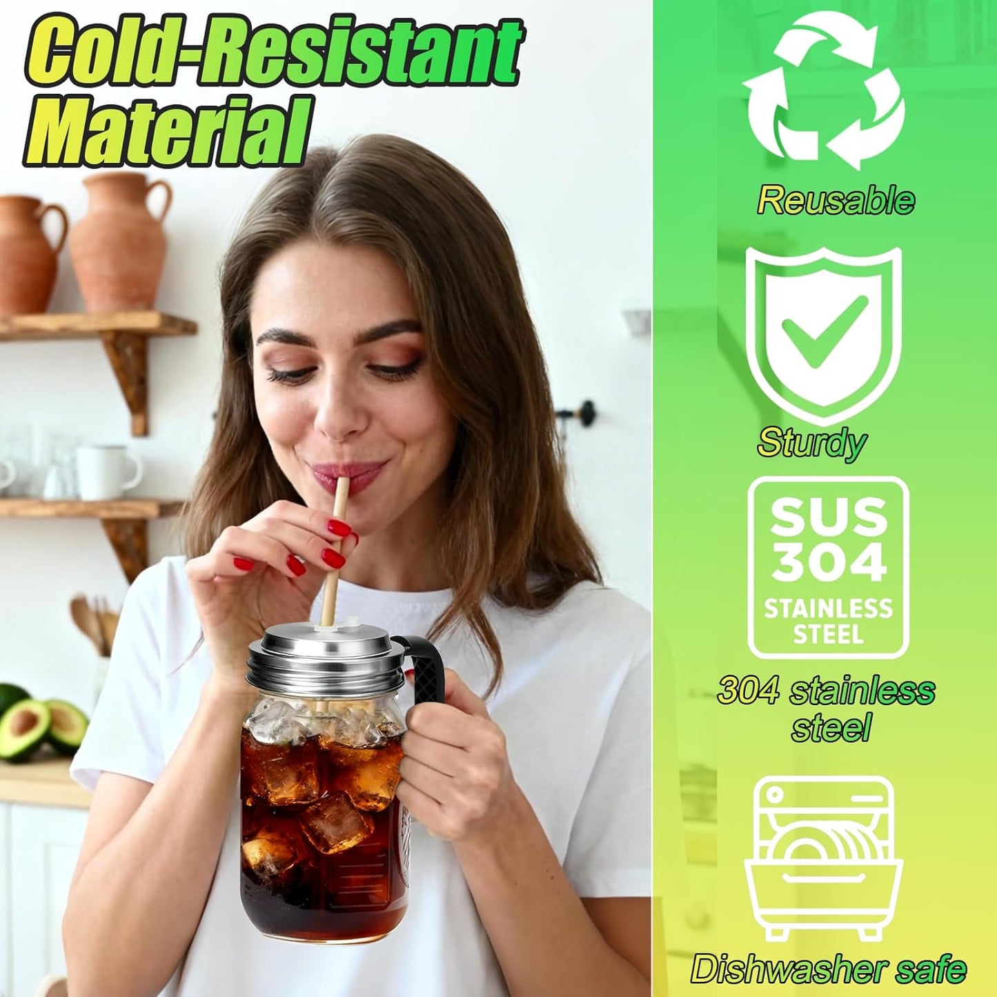 Mason Jar Pour Spout Lid Stainless Steel with Handle, Wide Mouth Pour Spout Flip Cap Lids for Mason Jars, Anticracking Leak Proof Seal Cover Airtight for Drinking Salad Dressing & Food Storing(2PCS)