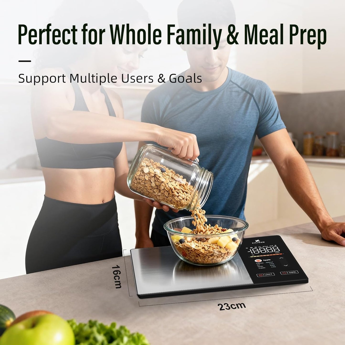 EILISON Smart Kitchen Scale with Nutrition Calculator, Digital Food Scale, Large TFT Color Display, Bluetooth App for 999+ Foods, Calorie Counter & 24 Nutrients Analyzer, 5000g Capacity (Black)