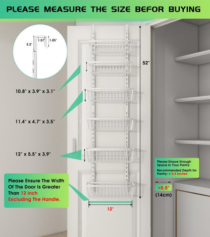 Mefirt White 9-Tier Over The Door Pantry Organizer, Pantry Organization and Storage, Deep Baskets Hanging Heavy-Duty Metal, Wall Spice Rack Seasoning Shelves for Home & Kitchen, Laundry Room Bathroom
