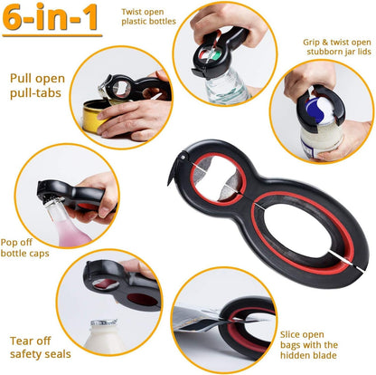 Bottle Opener Set,2Pcs Inclinding 5-in-1 and 6-in-1, Can, Soda, and Jar Openers, Twist Off Lid – Jar Opener for Seniors and Arthritic Hands (Gray Black)