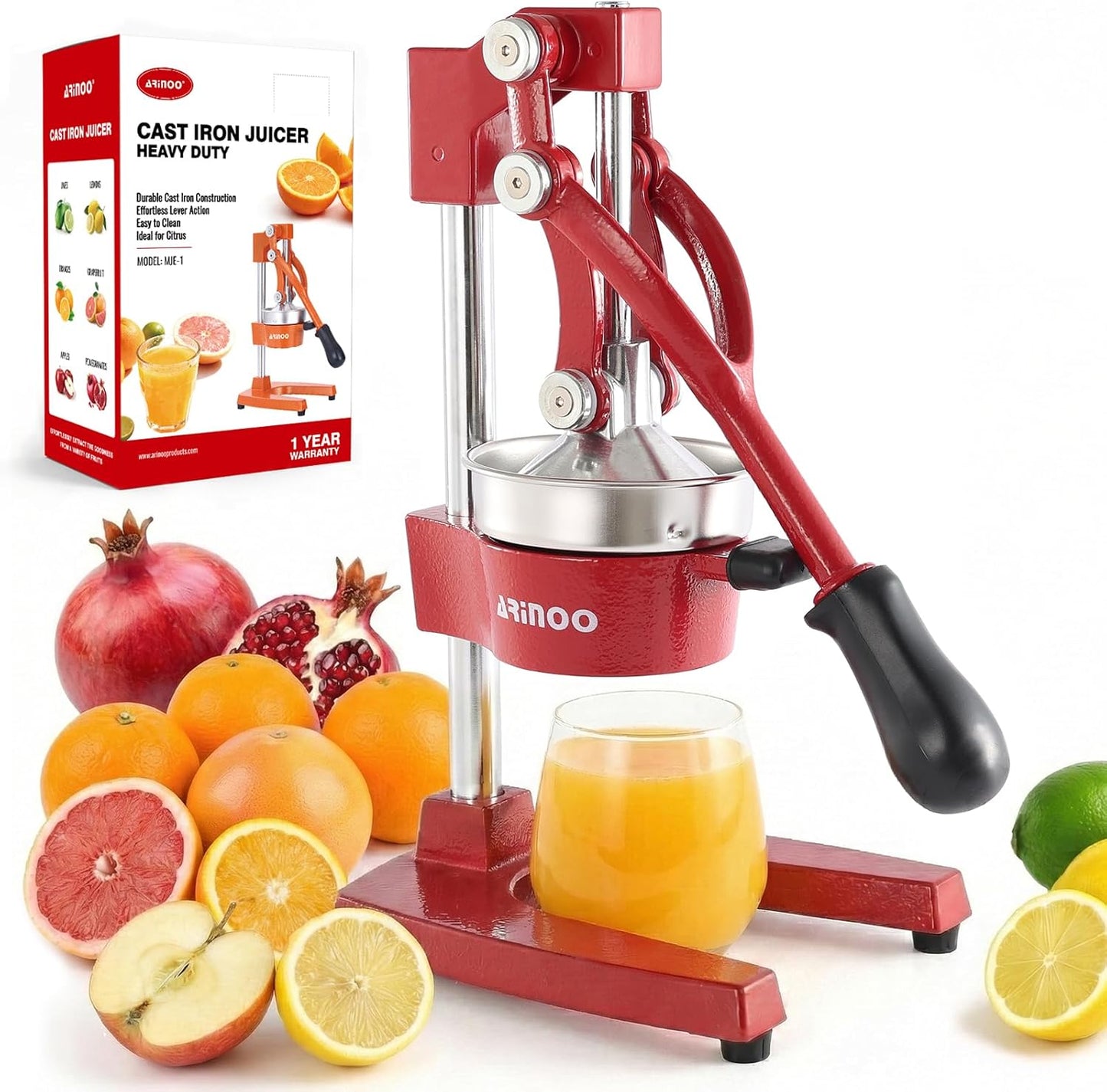 Kitchen Cast Iron Citrus Juicer,Manual Hand Press Orange Juicer,Heavy Duty Countertop Squeezer for Lemon,Orange, Easy to Use & Clean（Black)