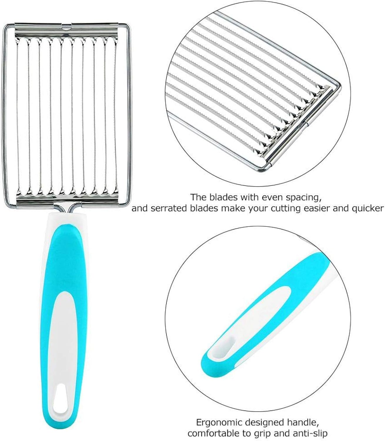 Luncheon Meat Cutter, Stainless Steel Luncheon Meat Cutter Tomato Slicer Fruits Cutter Luncheon Meat Slicer with Handle Cheese Boiled Egg Ham Tomato Serrated Slicing Knife (Blue)