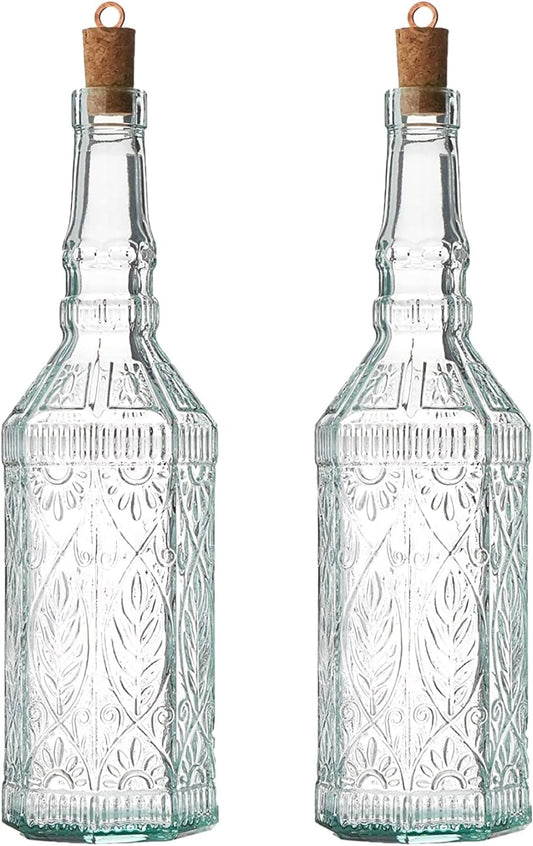 Bormioli Rocco Country Home Helios Oil Bottle Set of 2, 8 Oz. Refillable Glass Dispensers with Pour Spouts for Olive Oil, Vinegar & Condiments - Italian Glass Kitchen Storage Containers