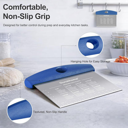 Ourokhome 2 Pack Bench Scraper Dough Cutter, Stainless Steel Dough Scraper with Laser-Etched Scale, Conversion Chart, Non-Slip Handle, Dishwasher Safe for Bread & Pastry, Black